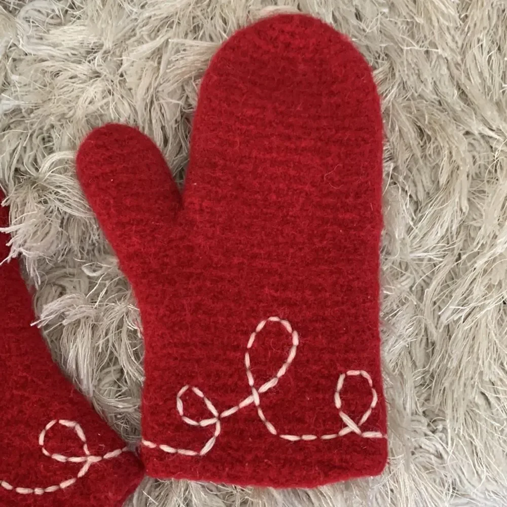 Handmade Red Felted Wool Mittens